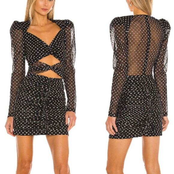 NBD Dresses & Skirts - NWT NBD Abigail Glitter Accent Sheer Mesh Front Cut Out Mini Dress Black XS